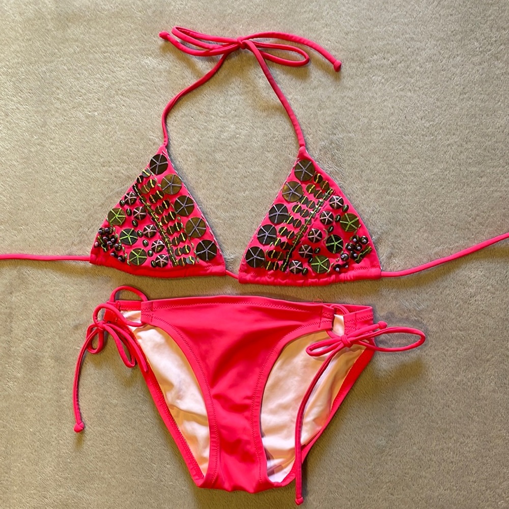 Victoria Secret Hot Pink Jeweled Two Piece Bikini